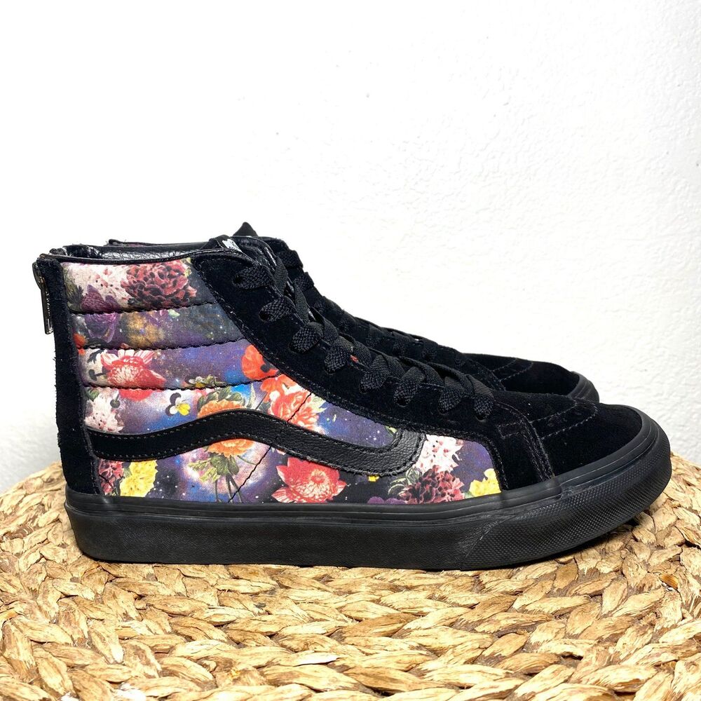 Vans sk8 hi black floral space galaxy zipper